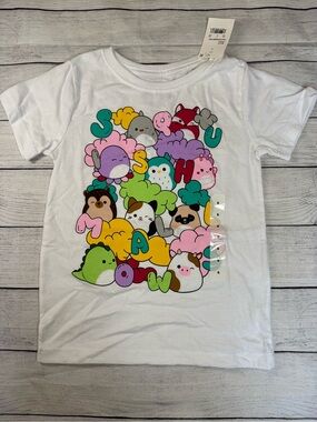 Squishmallows White Tee with Multi-Color Cute Small Pets Graphic small